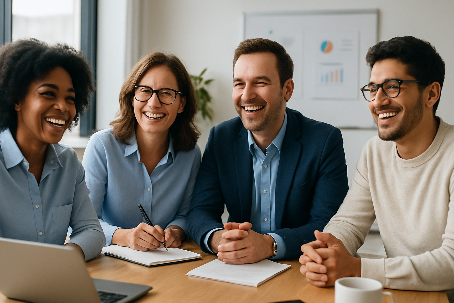 people looking happy in a meeting