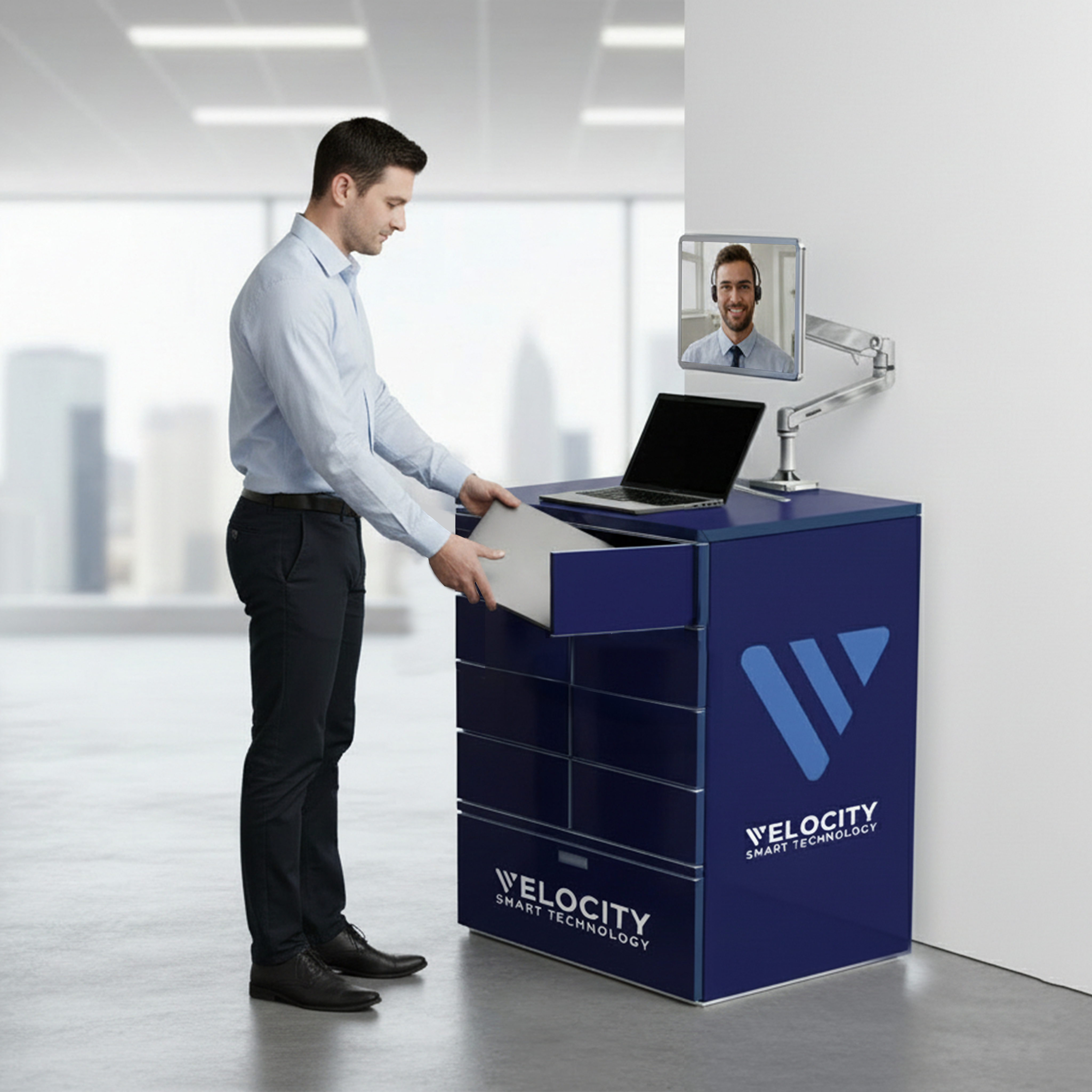 Smart Kiosk - Man placing laptop into Smart Kiosk